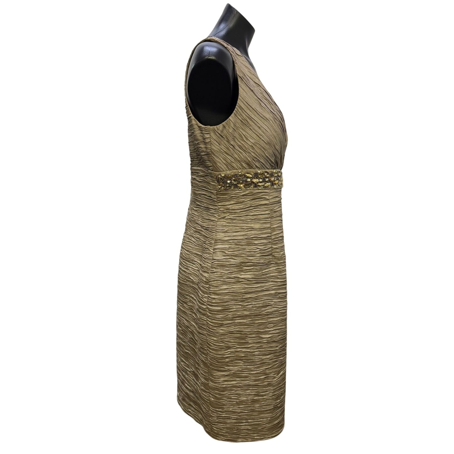 Eliza J Beige Ruched Sleeveless Dress With Beaded Waist Size 12