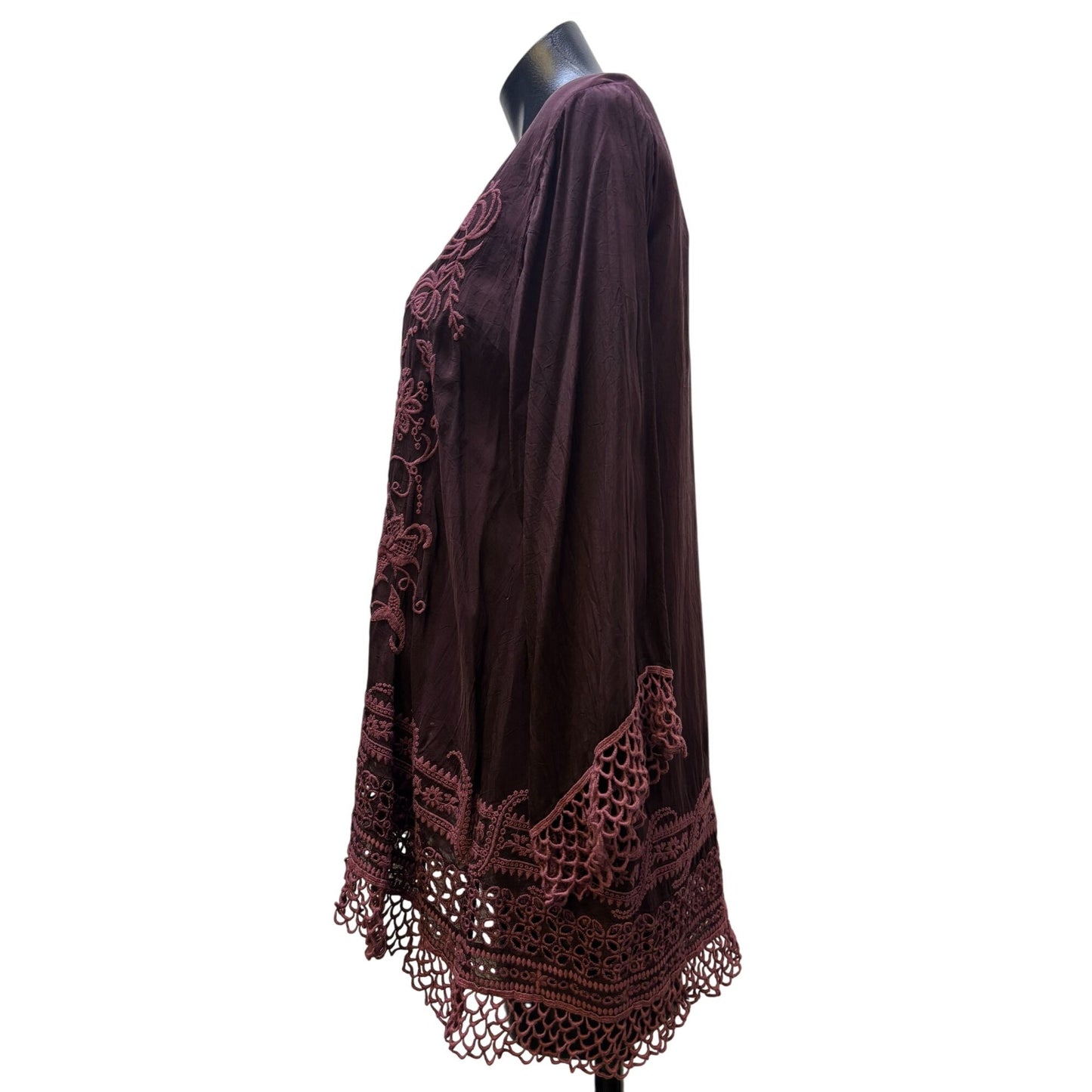 Johnny Was Embroidered Silk Blouse Maroon S