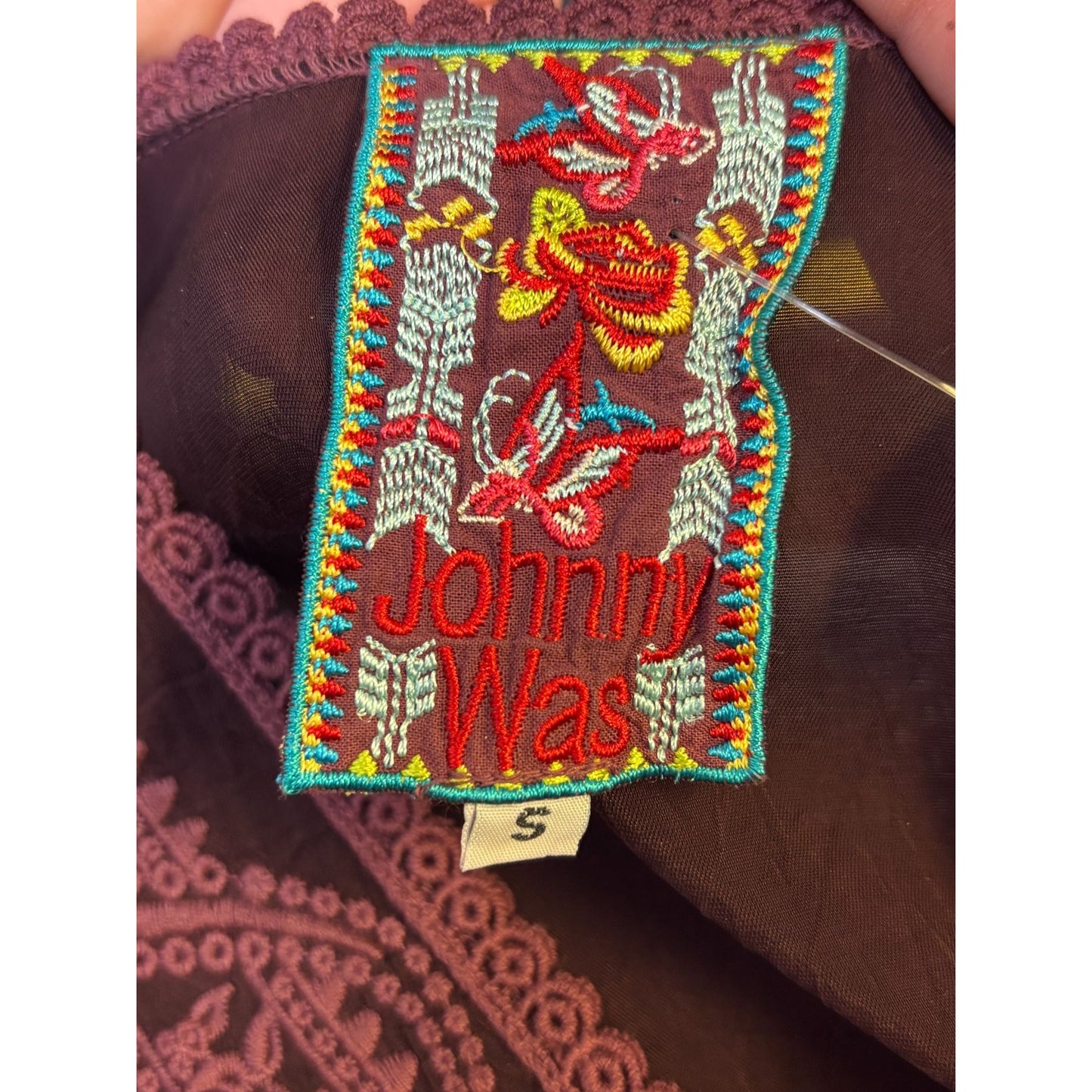 Johnny Was Embroidered Silk Blouse Maroon S