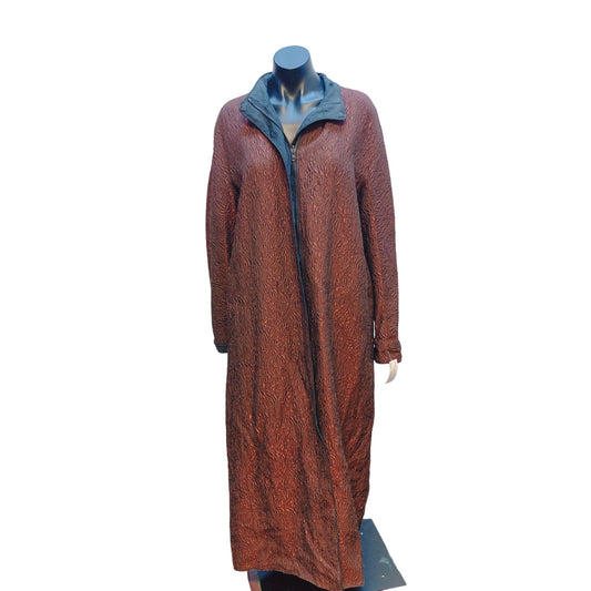 Mycra Pac One Brown/Black Reversible Textured Long Coat W/Matching Handbag Size M/L