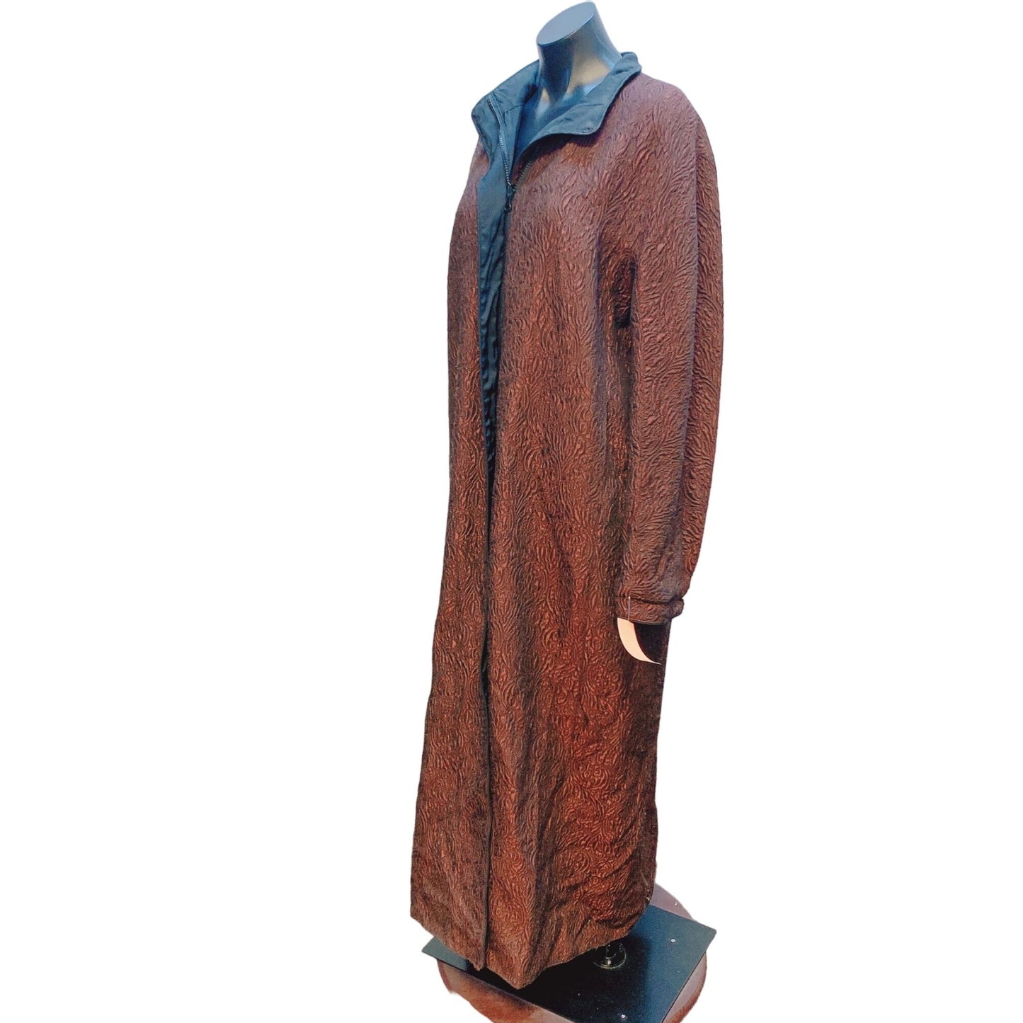 Mycra Pac One Brown/Black Reversible Textured Long Coat W/Matching Handbag Size M/L