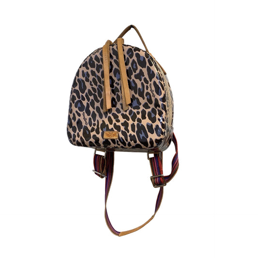 Consuela Leopard Print Mini Backpack With Multicolor Striped Straps