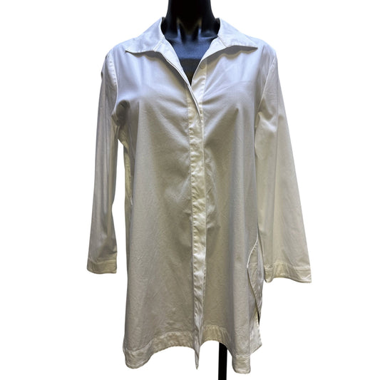 Lafayette 148 New York White Long Sleeve Button-Down Tunic Shirt Size L