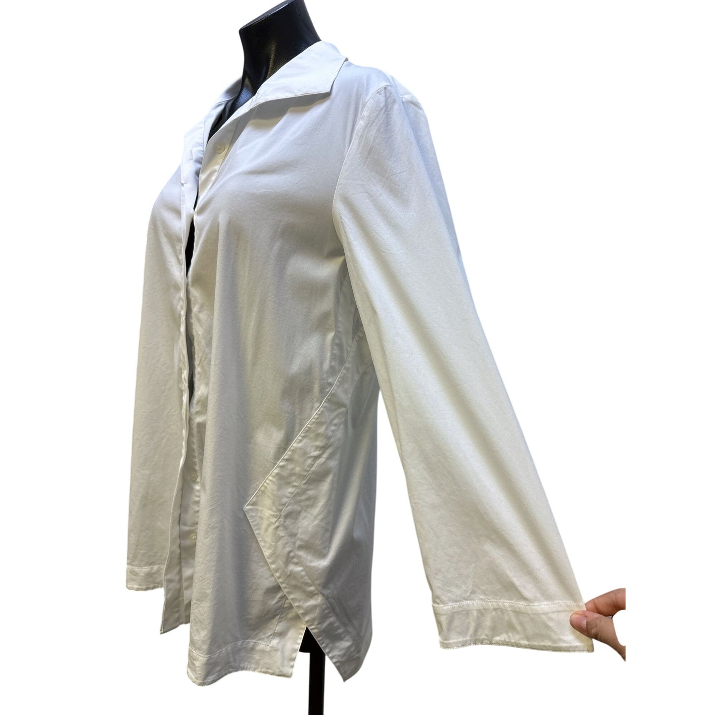 Lafayette 148 New York White Long Sleeve Button-Down Tunic Shirt Size L