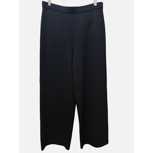 St. John Caviar Knit Wide Leg Pants Black M