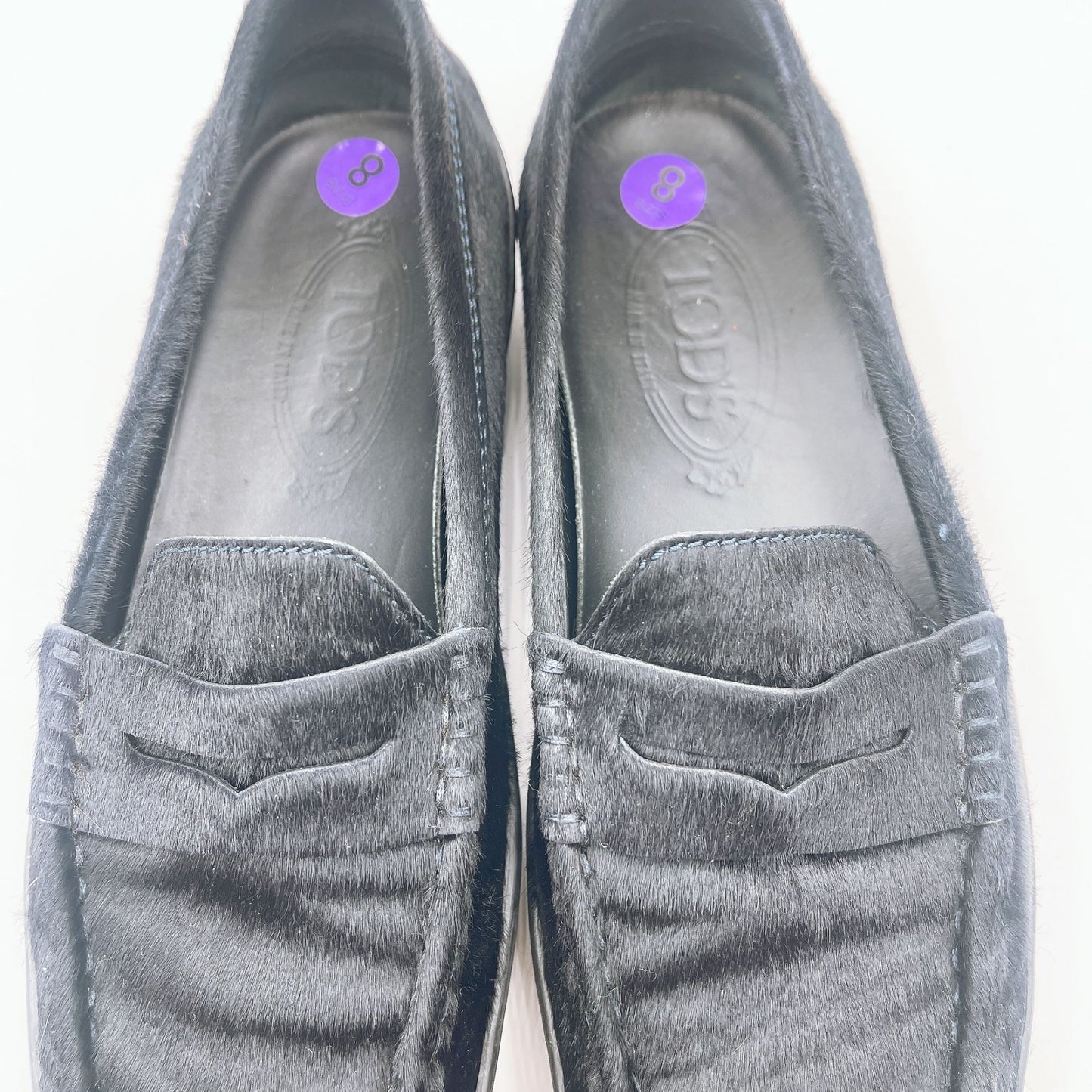 Tods Womens Black Calf Hair Loafers Size 9