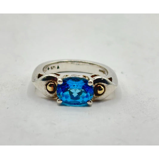 Lorenzo Blue Topaz Ring 18K Gold & Sterling Silver Size 7.5 Elegant Jewelry