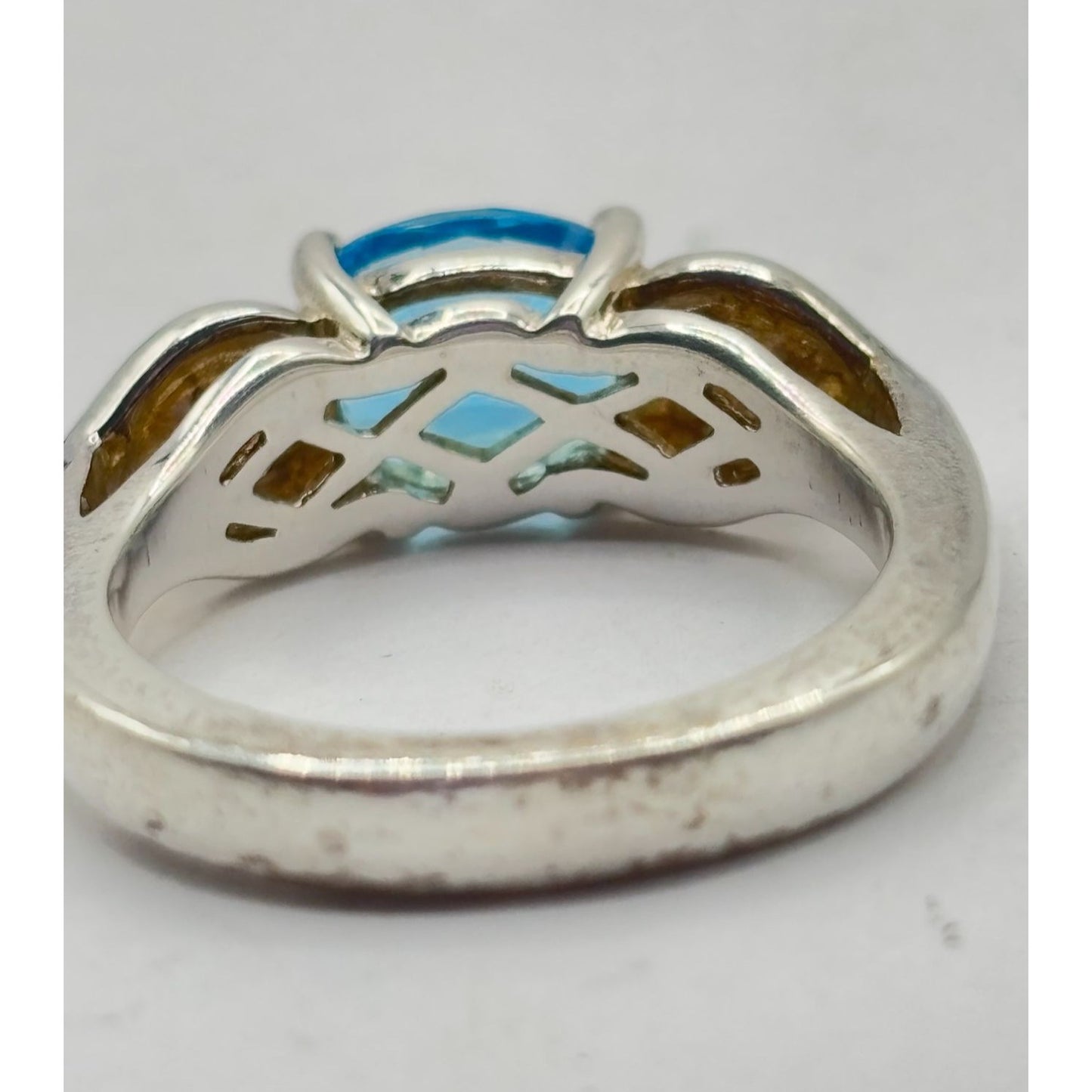 Lorenzo Blue Topaz Ring 18K Gold & Sterling Silver Size 7.5 Elegant Jewelry