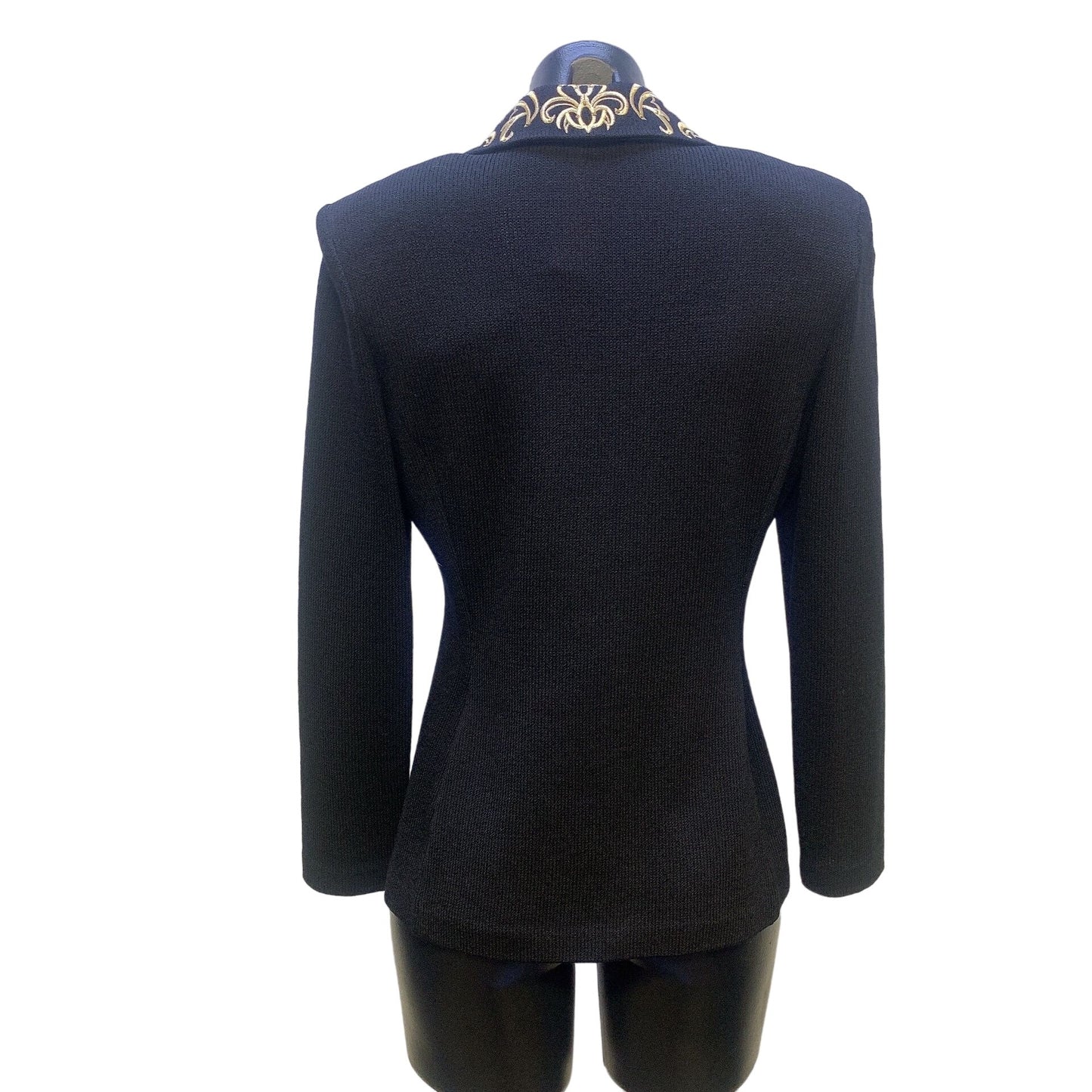 St. John Evening by Marie Gray Black with Gold Embroidery & Studs Knit Jacket Size 4