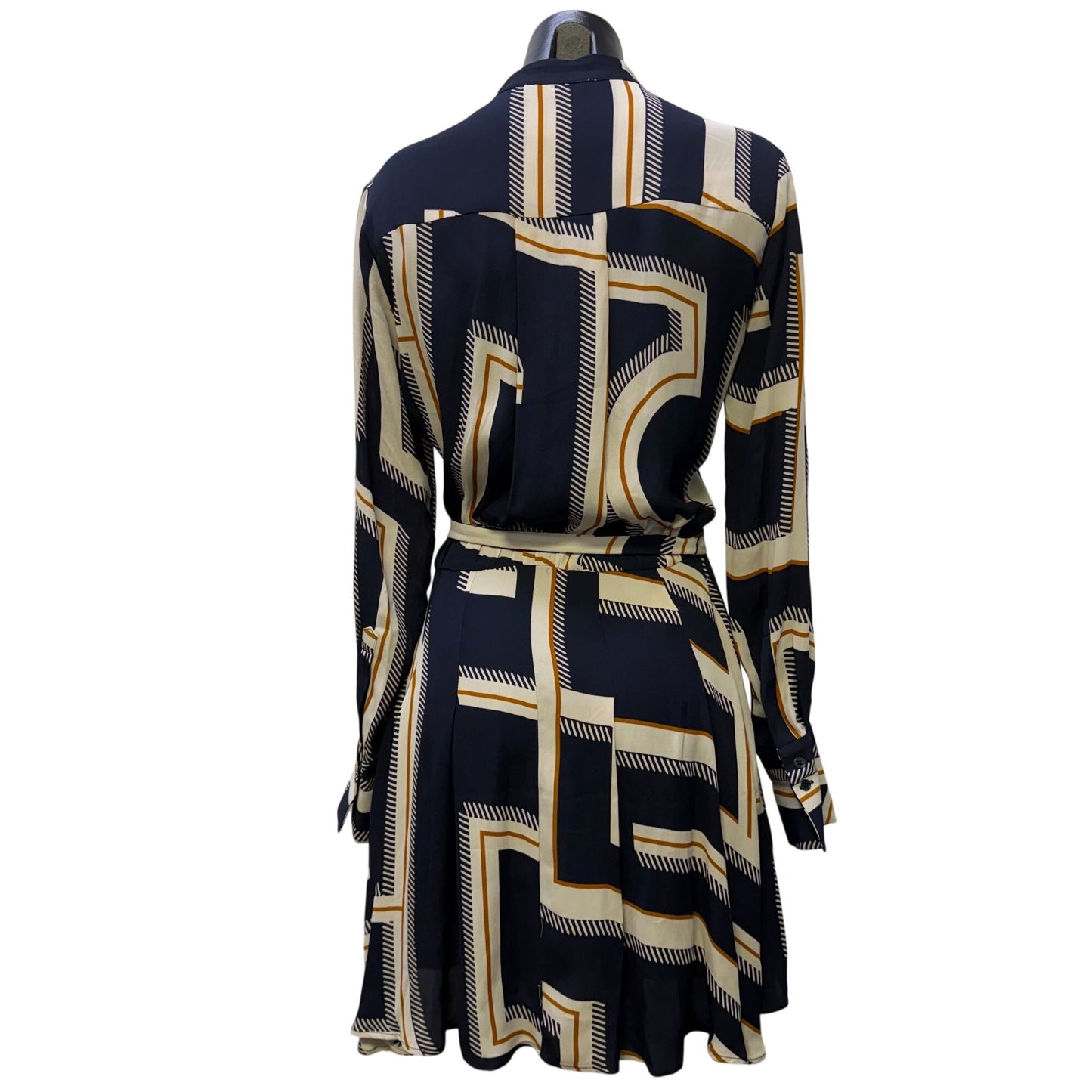 Reiss Print Dress With Belt Navy Cream Brown 2