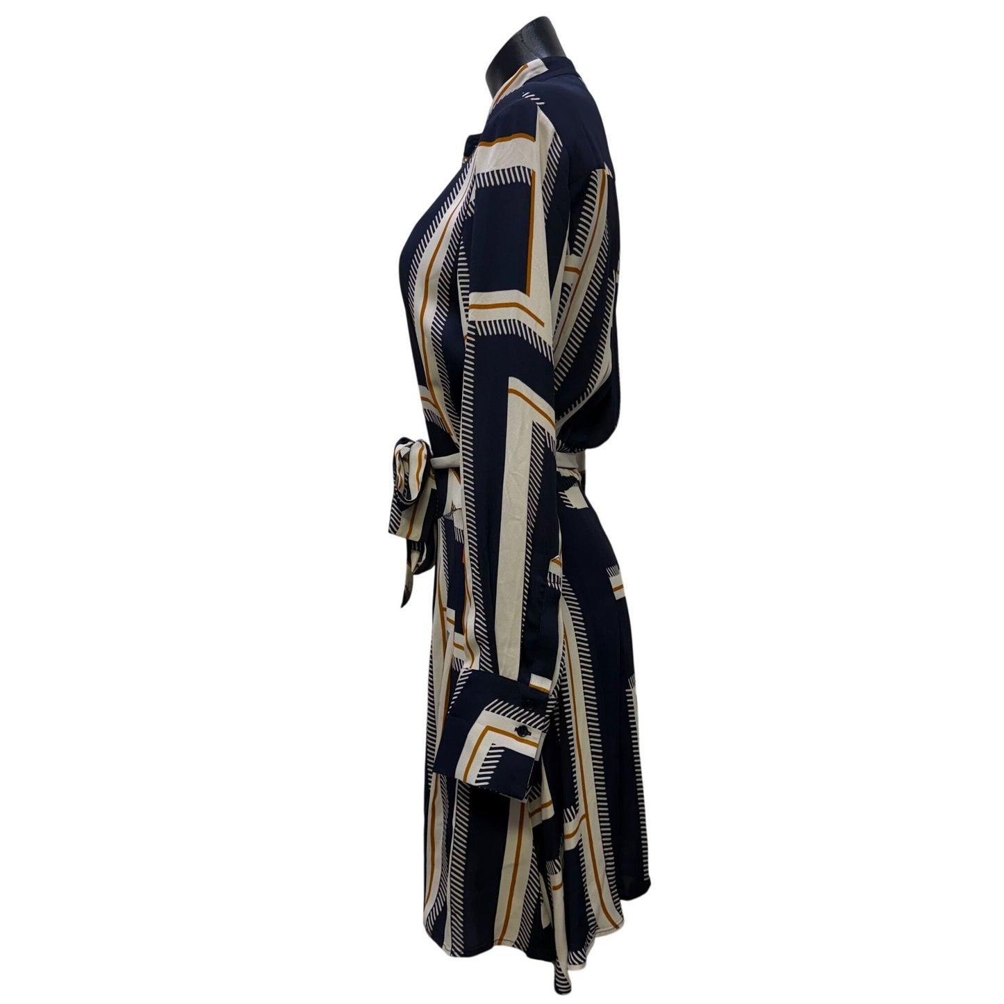 Reiss Print Dress With Belt Navy Cream Brown 2