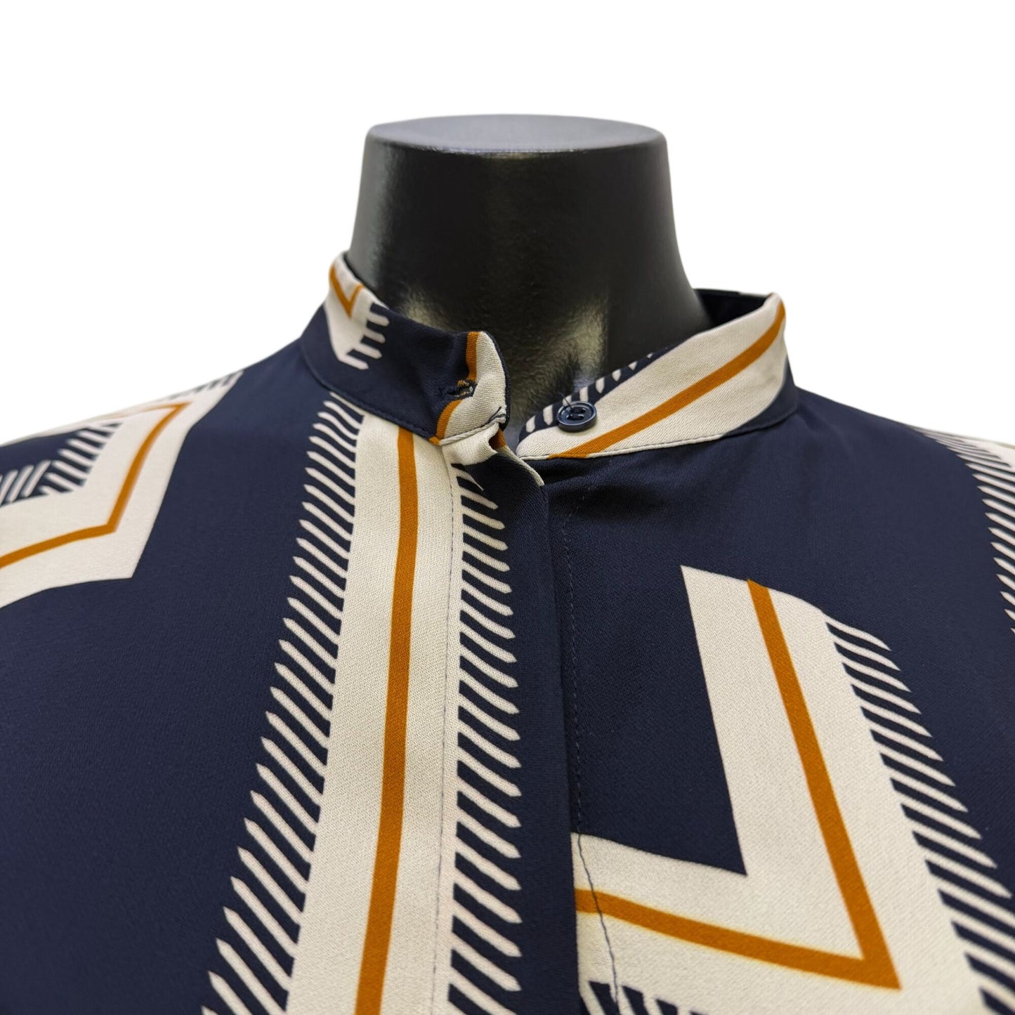 Reiss Print Dress With Belt Navy Cream Brown 2