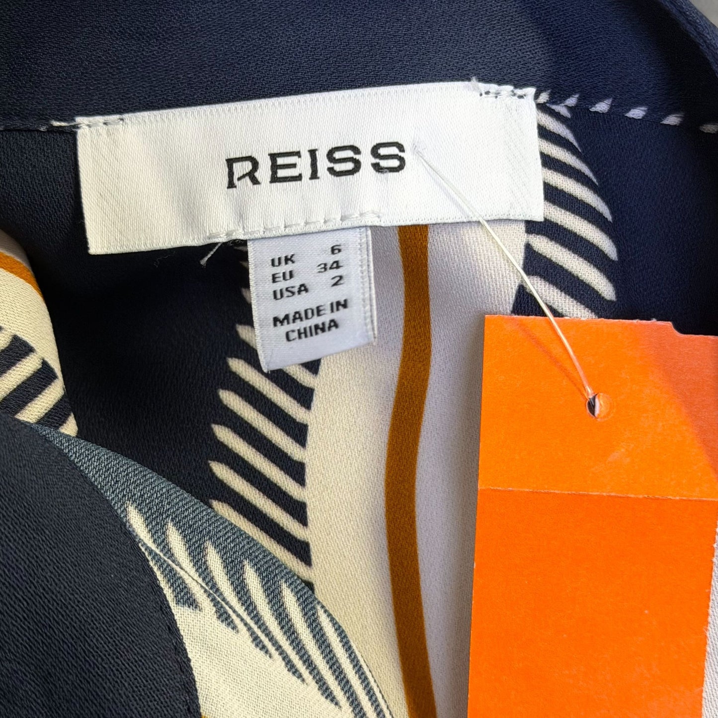 Reiss Print Dress With Belt Navy Cream Brown 2