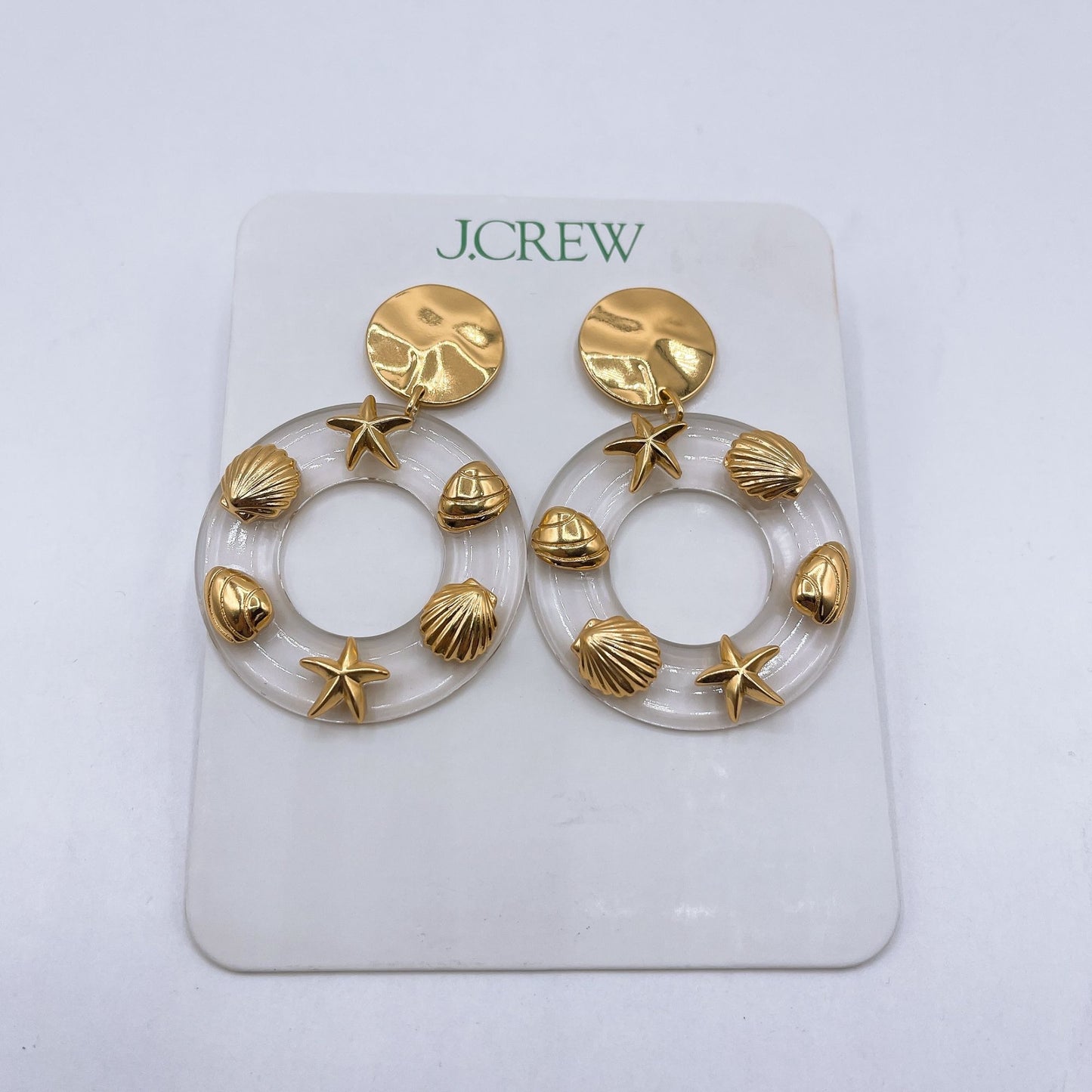 J.Crew Gold Tone Shell & Starfish Hoop Earrings Lightweight