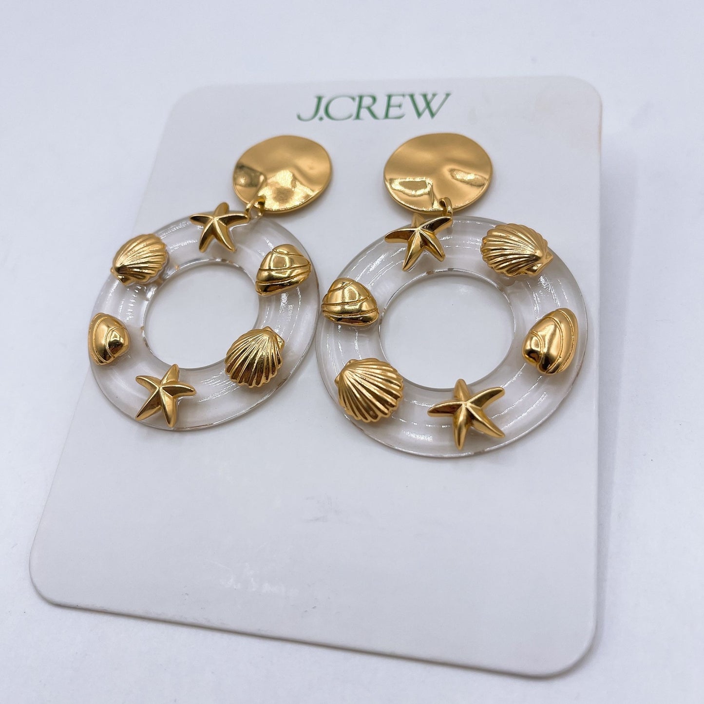 J.Crew Gold Tone Shell & Starfish Hoop Earrings Lightweight