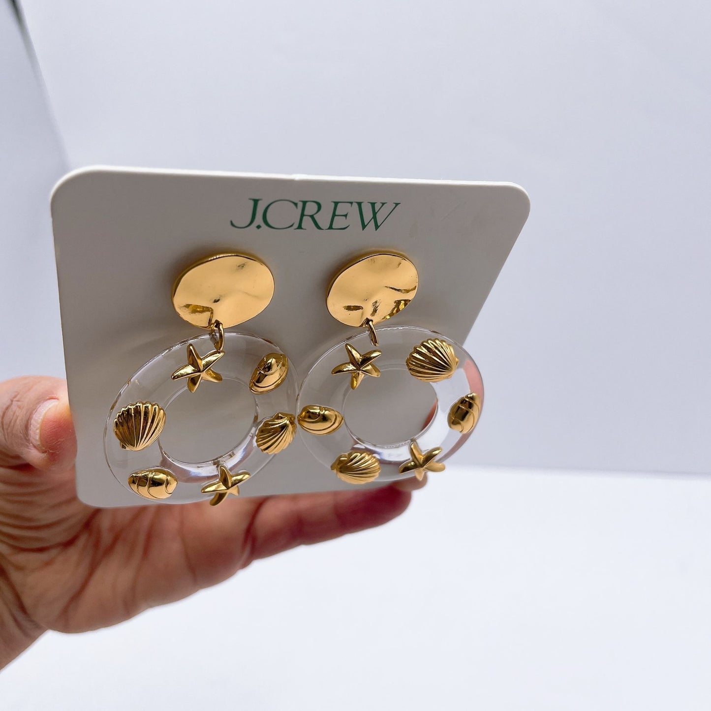 J.Crew Gold Tone Shell & Starfish Hoop Earrings Lightweight