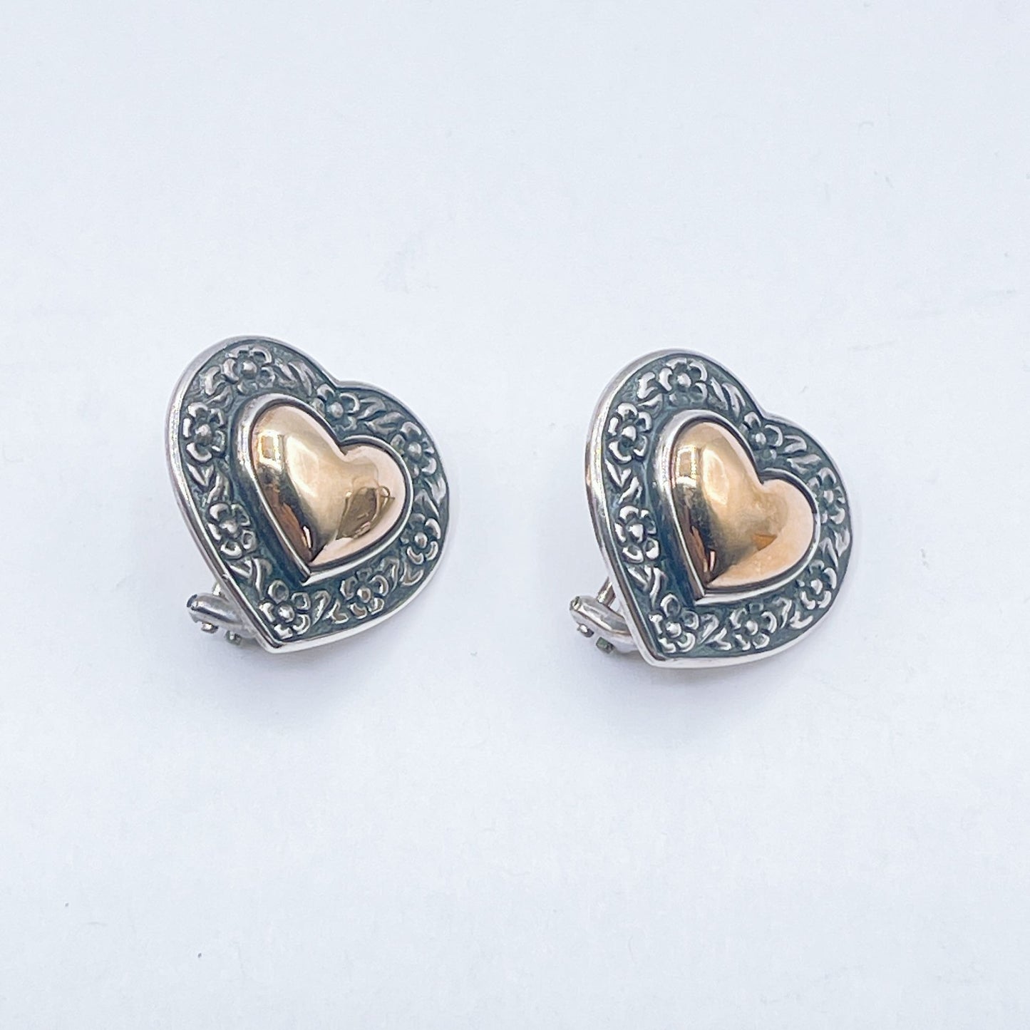 James Avery Vintage Heart-Shaped 925 Sterling Silver 14K Gold Earrings Medium