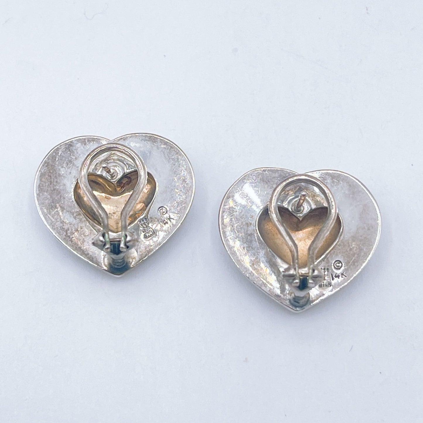 James Avery Vintage Heart-Shaped 925 Sterling Silver 14K Gold Earrings Medium