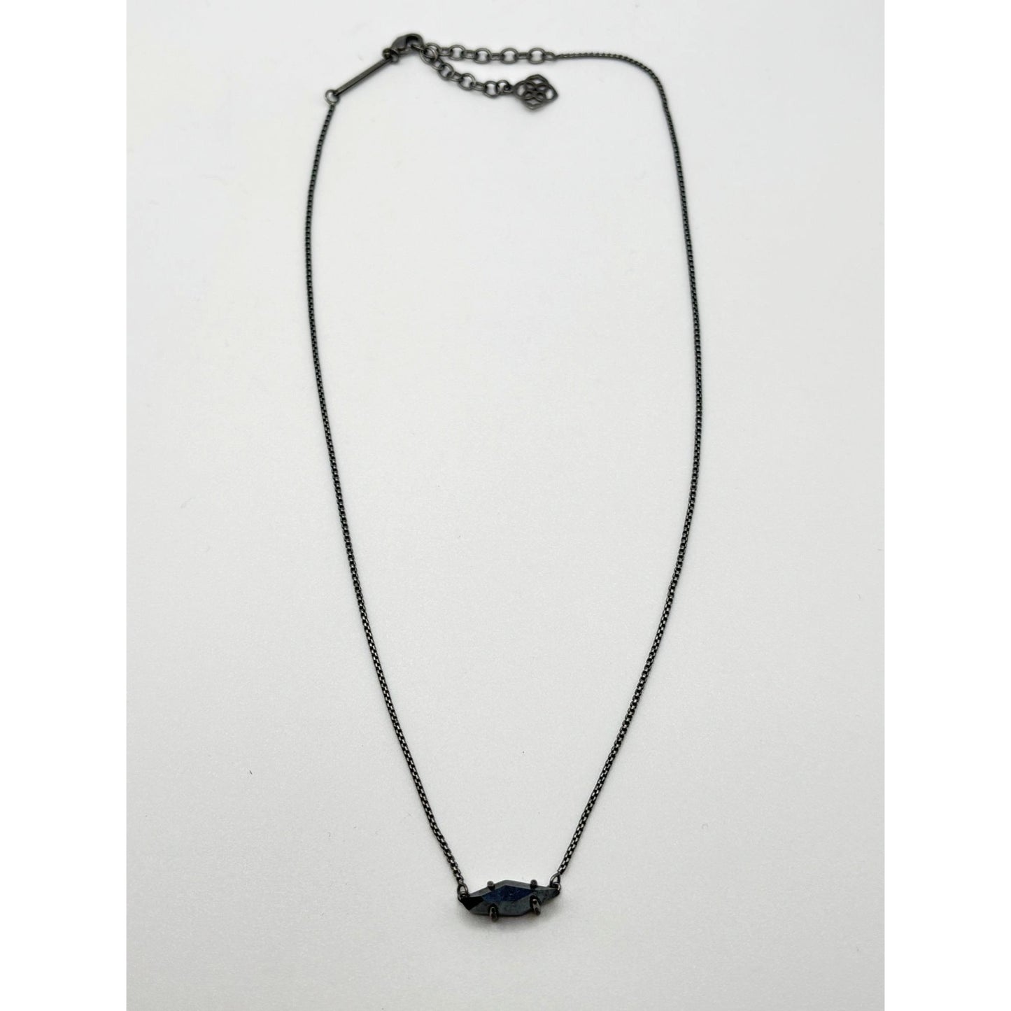 Kendra Scott Gunmetal Chain Necklace With Black Iridescent Stone Pendant