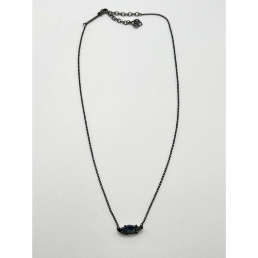 Kendra Scott Gunmetal Chain Necklace With Black Iridescent Stone Pendant