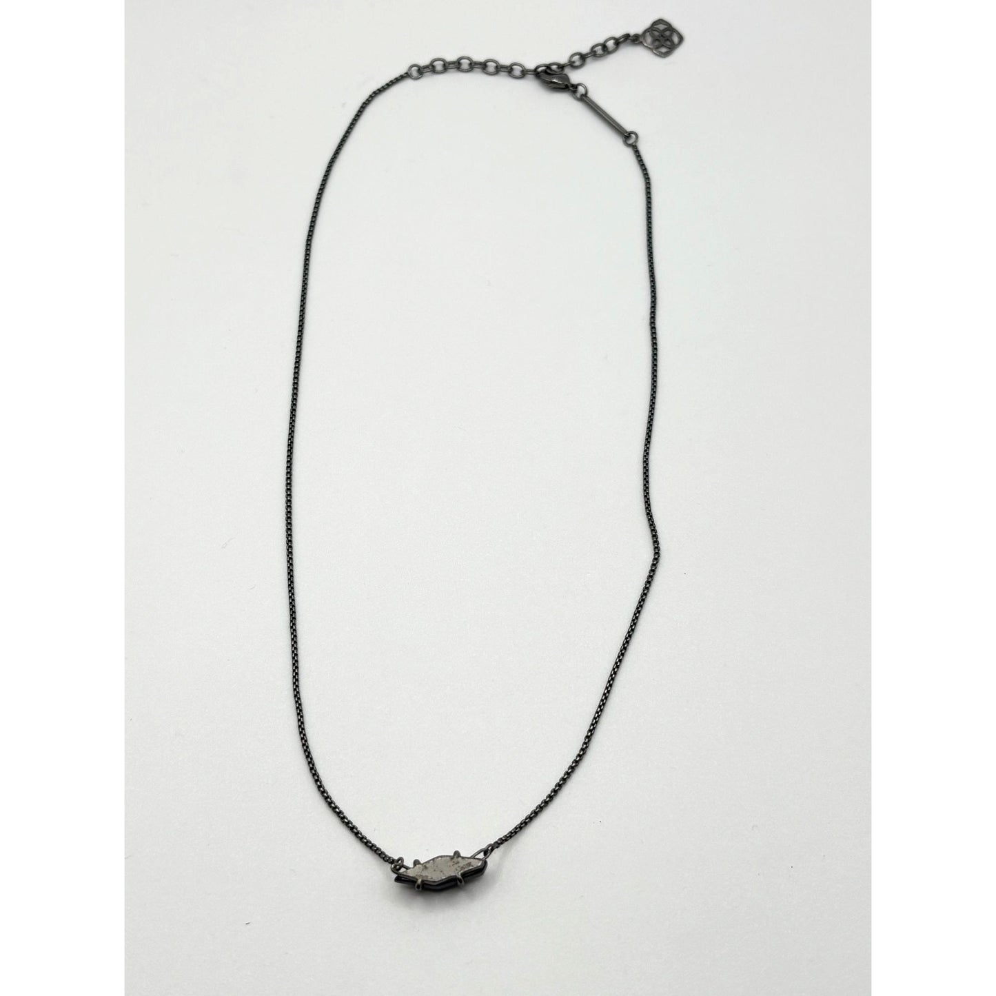 Kendra Scott Gunmetal Chain Necklace With Black Iridescent Stone Pendant