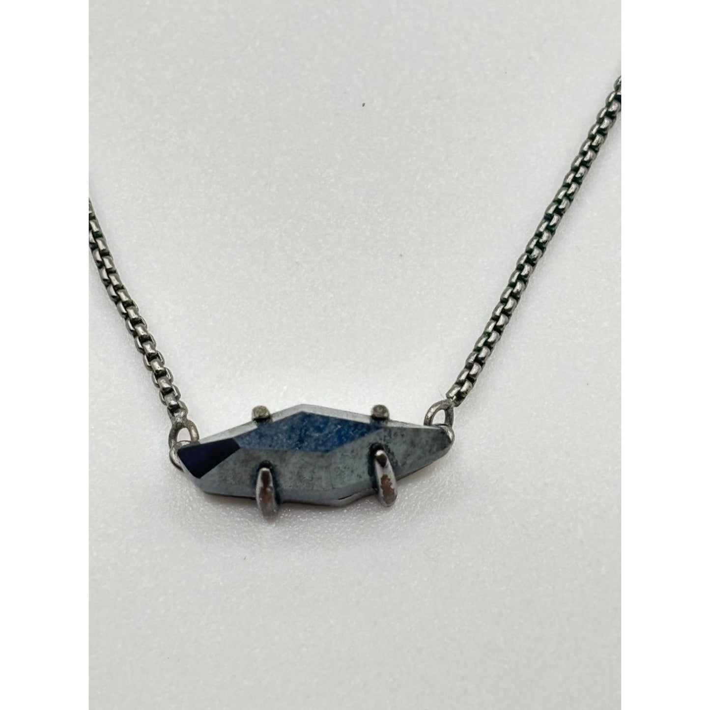 Kendra Scott Gunmetal Chain Necklace With Black Iridescent Stone Pendant