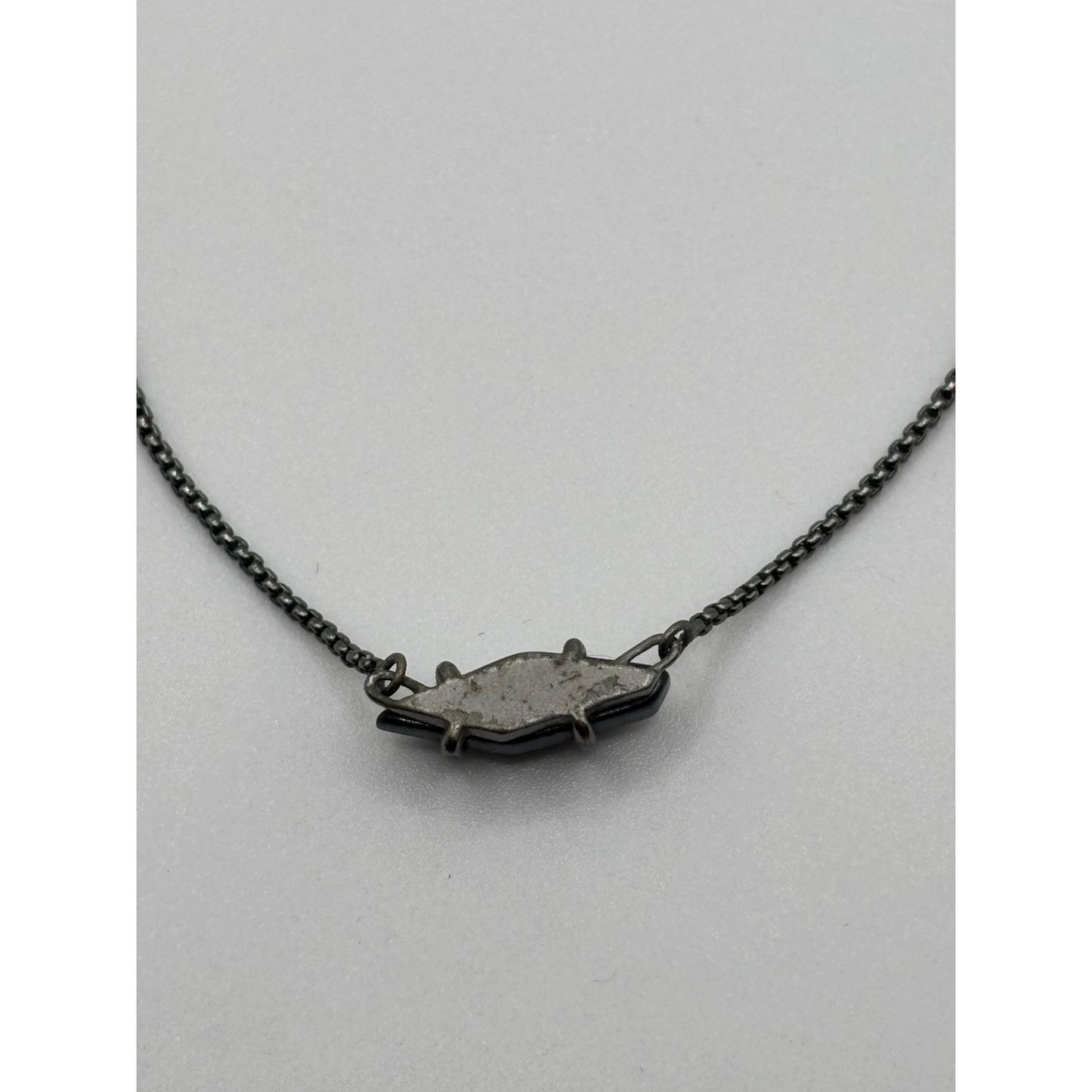 Kendra Scott Gunmetal Chain Necklace With Black Iridescent Stone Pendant