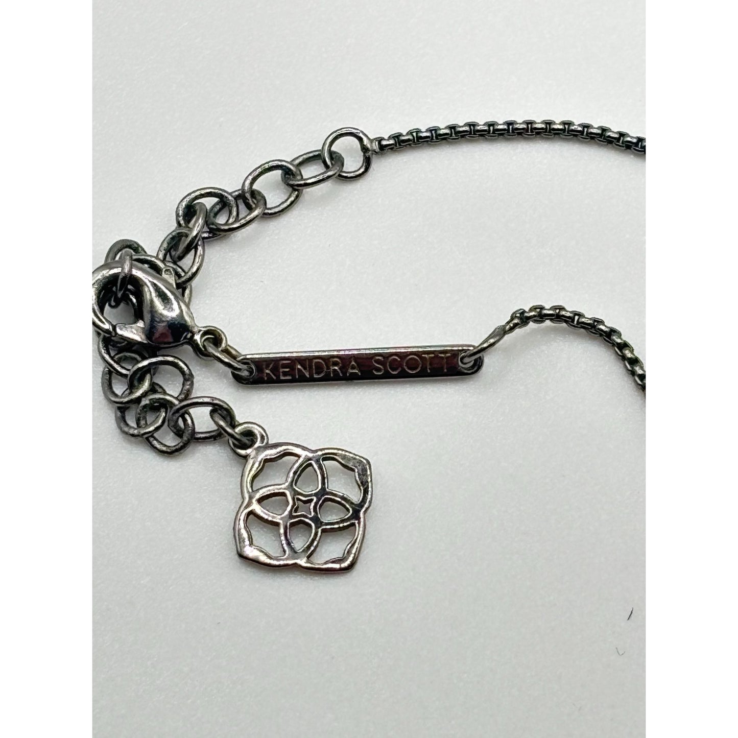 Kendra Scott Gunmetal Chain Necklace With Black Iridescent Stone Pendant