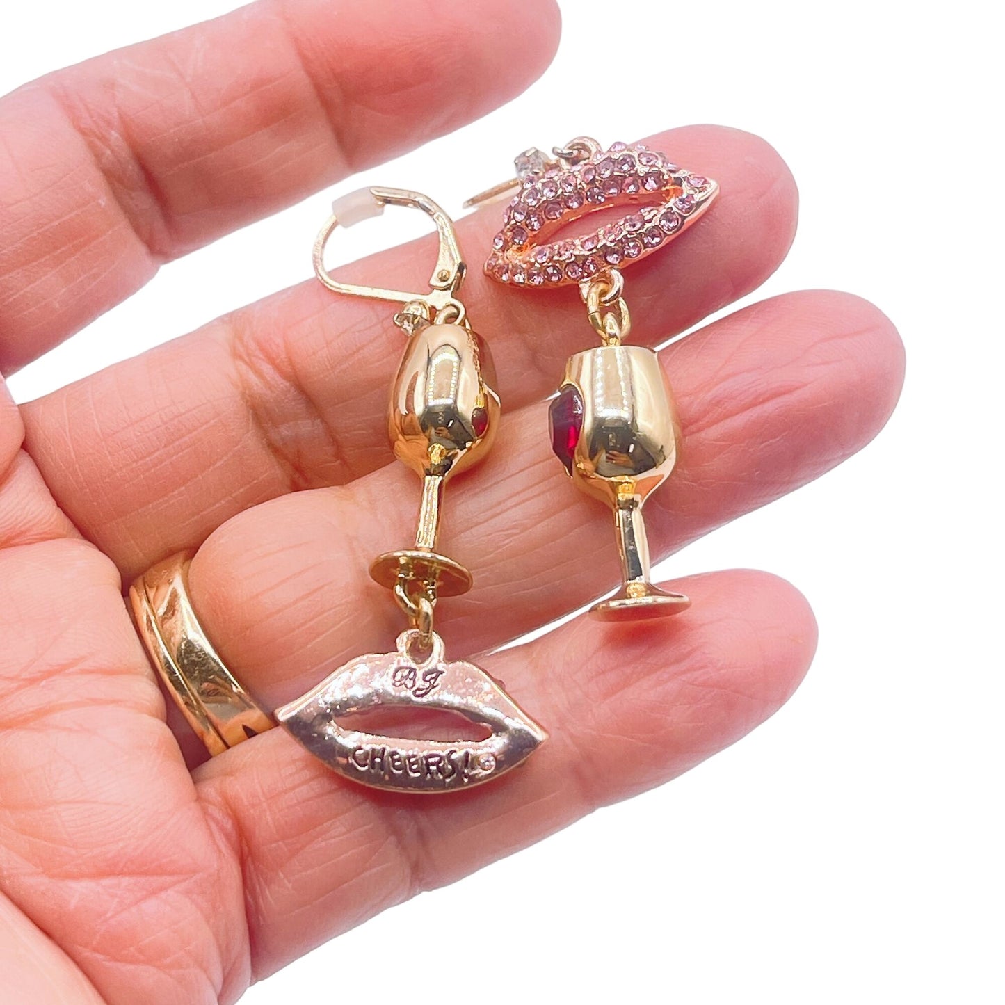 Betsey Johnson Women's Lips Wine Glass Mismatch Earrings Dangle