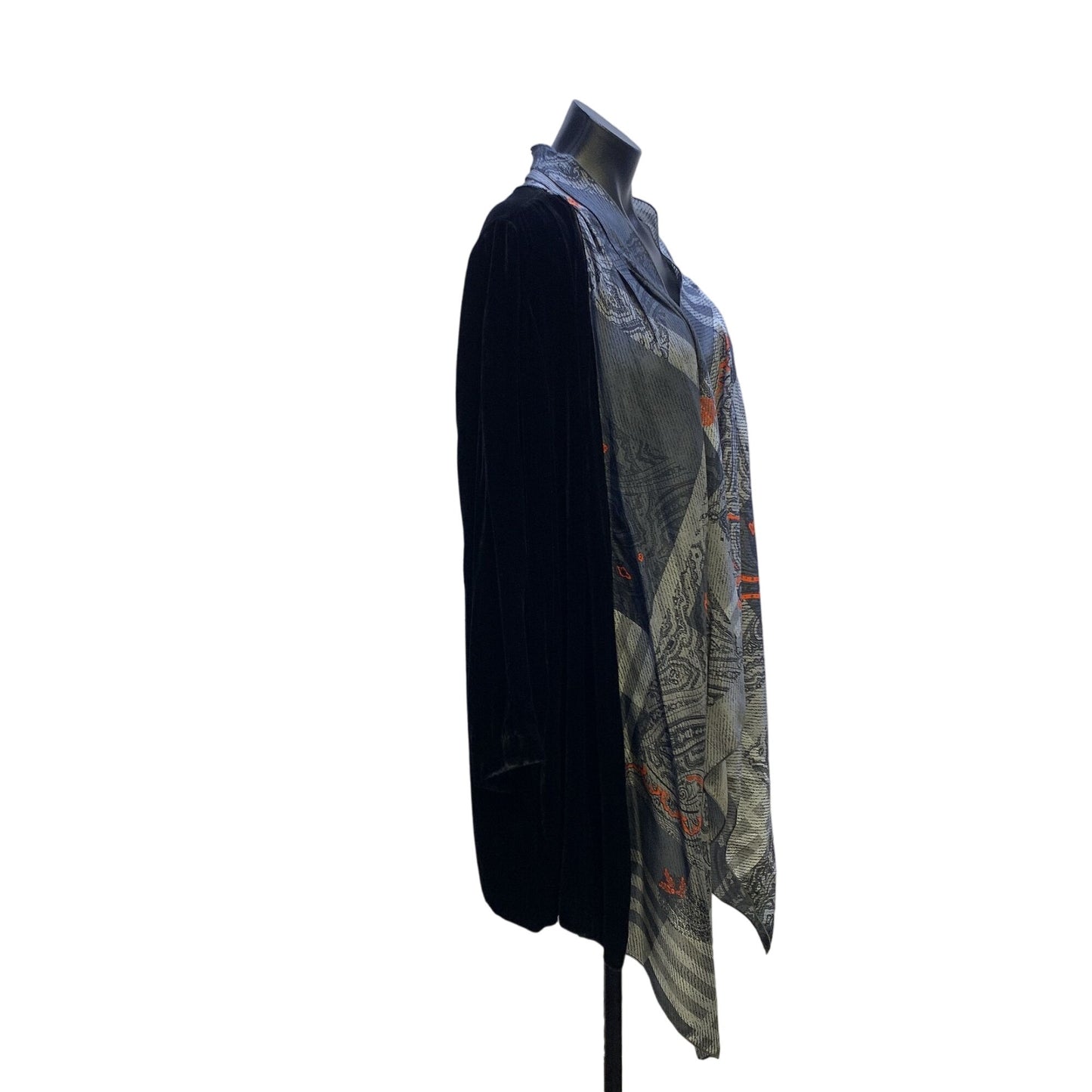 Johnny Was NWT Black, Gray & Orange Velvet Cardigan With Silk Contrast Size XL