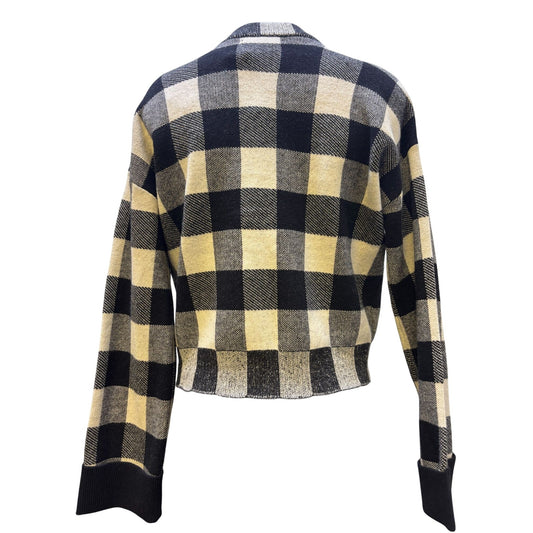 NWT Industry  Plaid Cardigan Black Beige Wool Blend S
