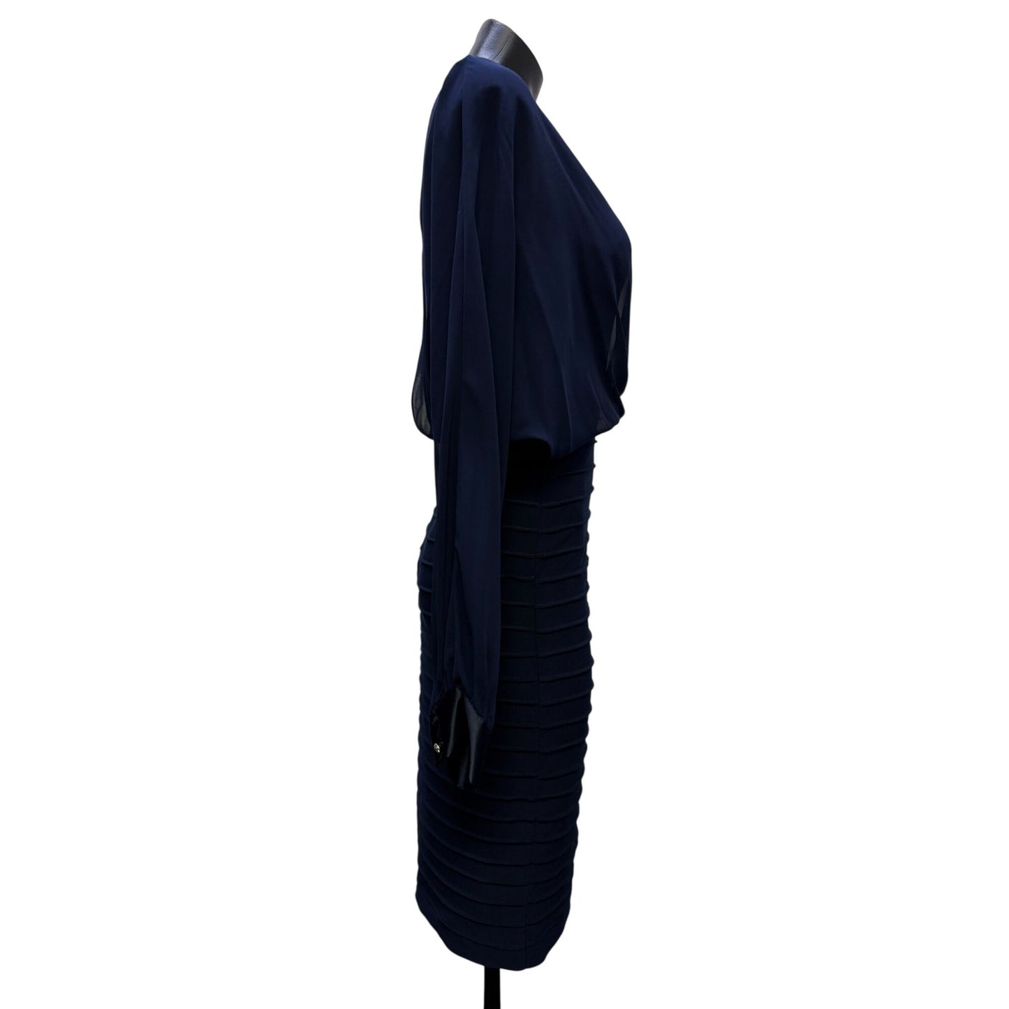 NWT Adrianna Papell Navy Long Sleeve Blouson Bodice Dress 8