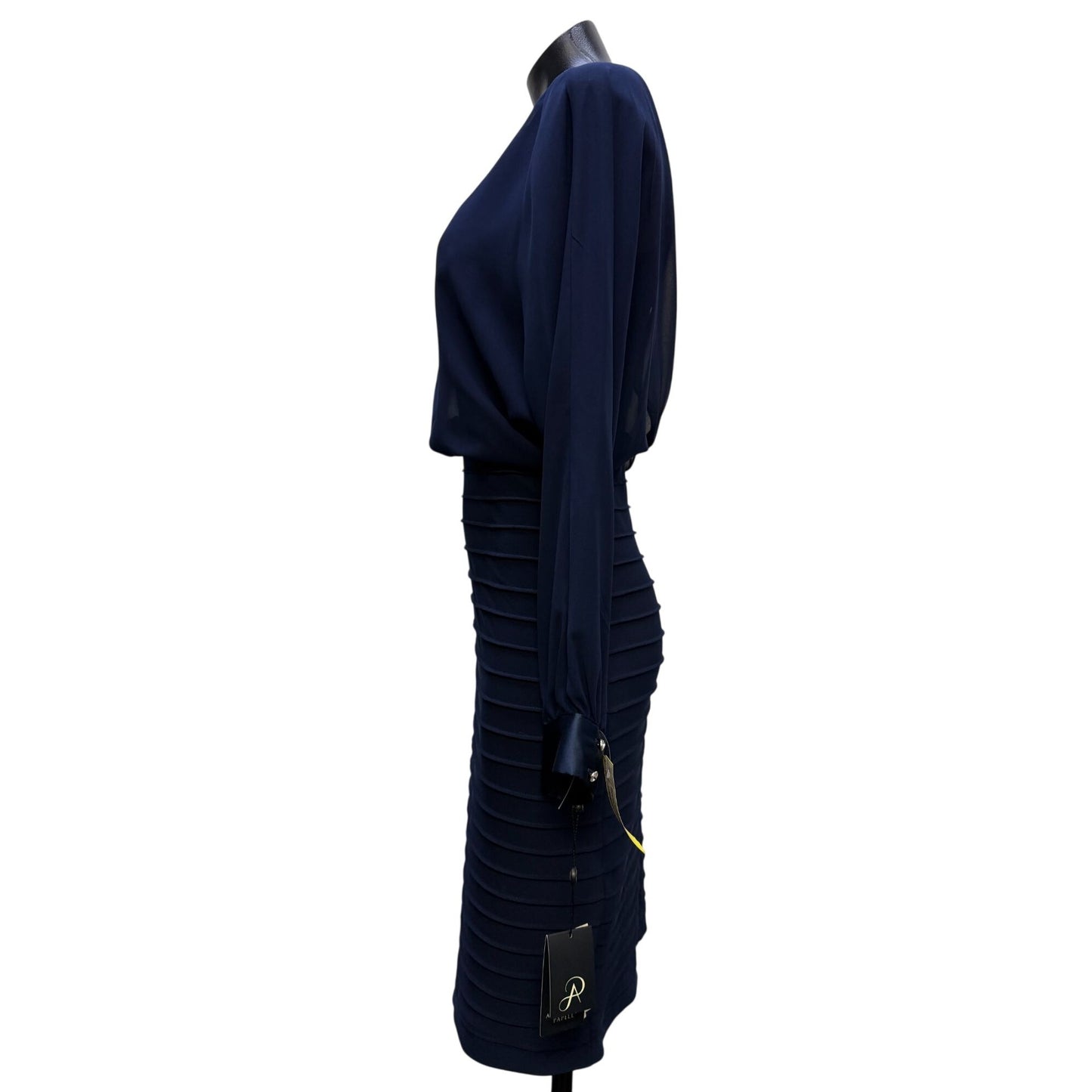 NWT Adrianna Papell Navy Long Sleeve Blouson Bodice Dress 8