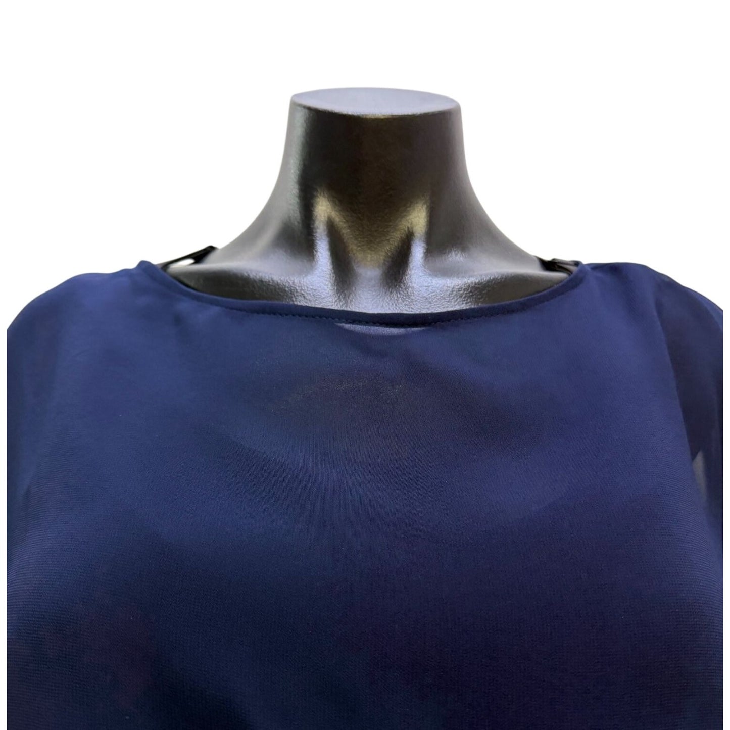 NWT Adrianna Papell Navy Long Sleeve Blouson Bodice Dress 8