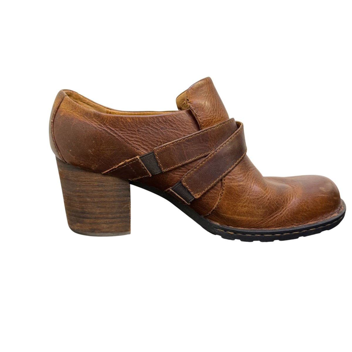 Born Brown Leather Heeled Clogs Size 10
