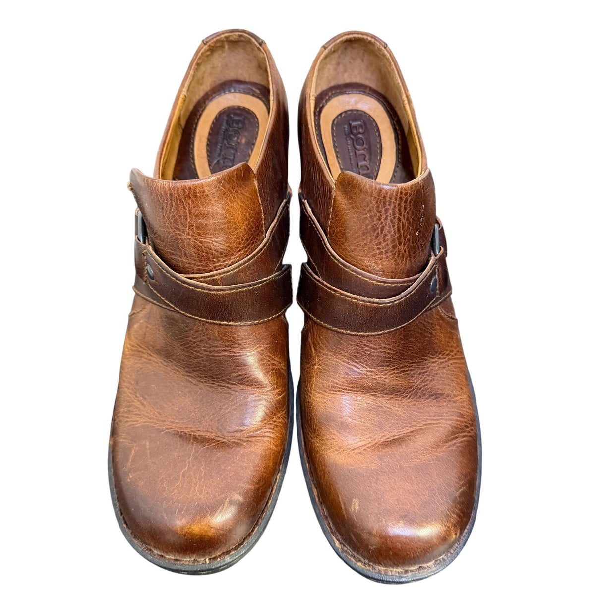 Born Brown Leather Heeled Clogs Size 10