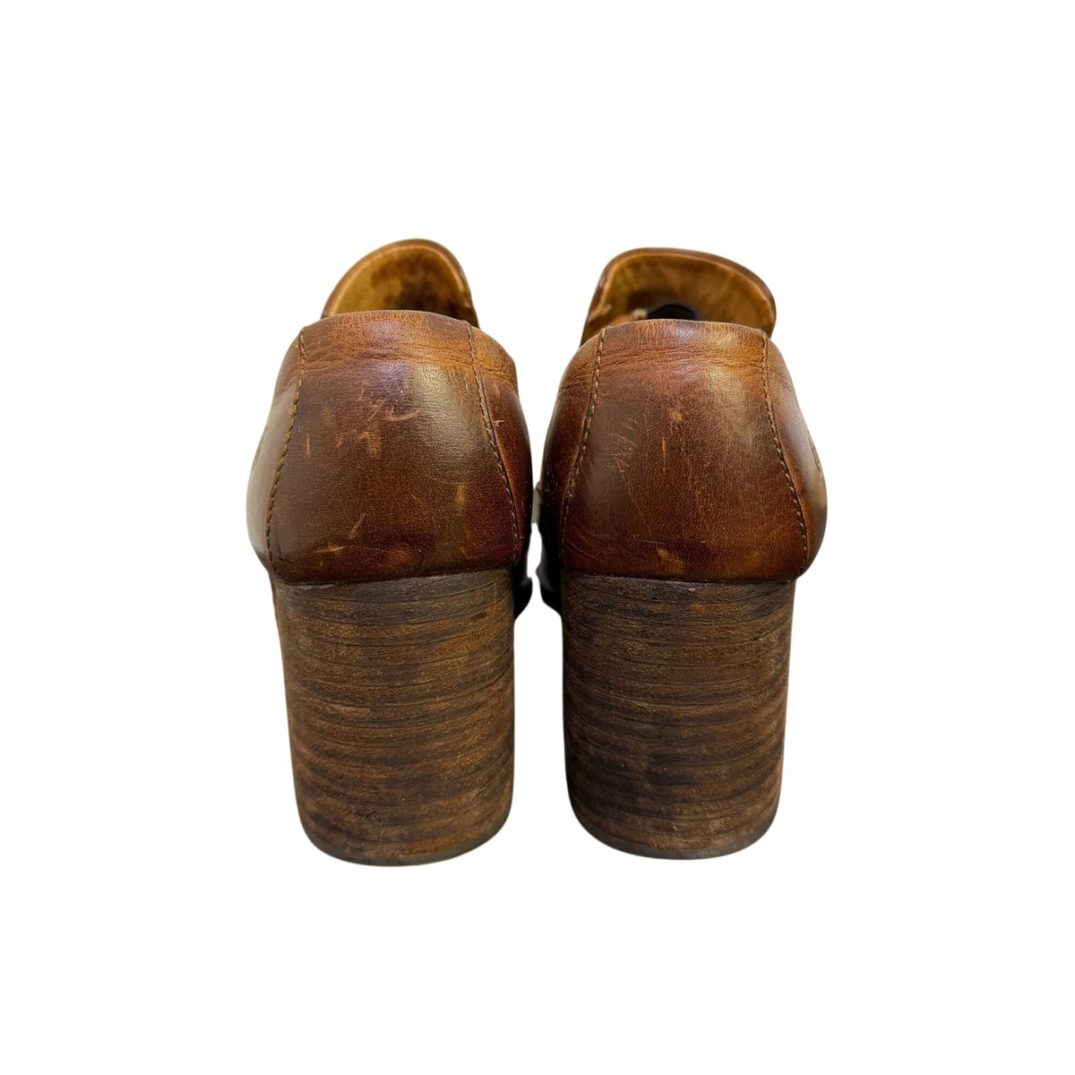 Born Brown Leather Heeled Clogs Size 10