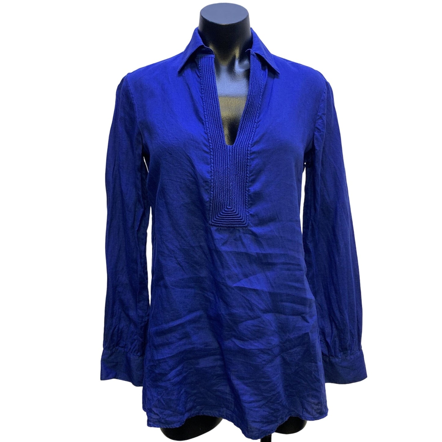 Armani Collezioni Womens Royal Blue Linen Long Sleeve Blouse Size 4