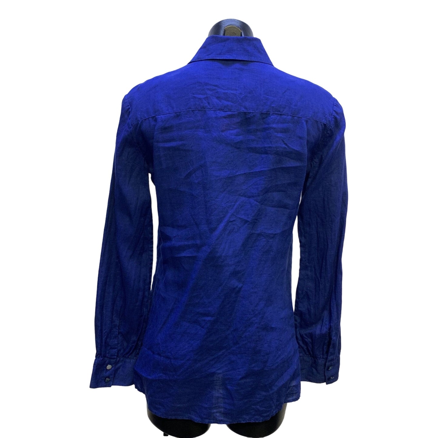 Armani Collezioni Womens Royal Blue Linen Long Sleeve Blouse Size 4