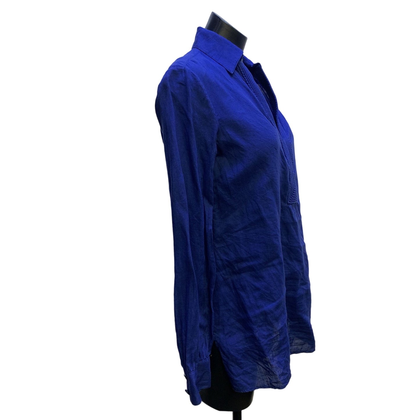 Armani Collezioni Womens Royal Blue Linen Long Sleeve Blouse Size 4