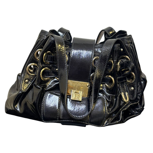 Jimmy Choo Black Patent Leather Bucket Bag With Gold Accents