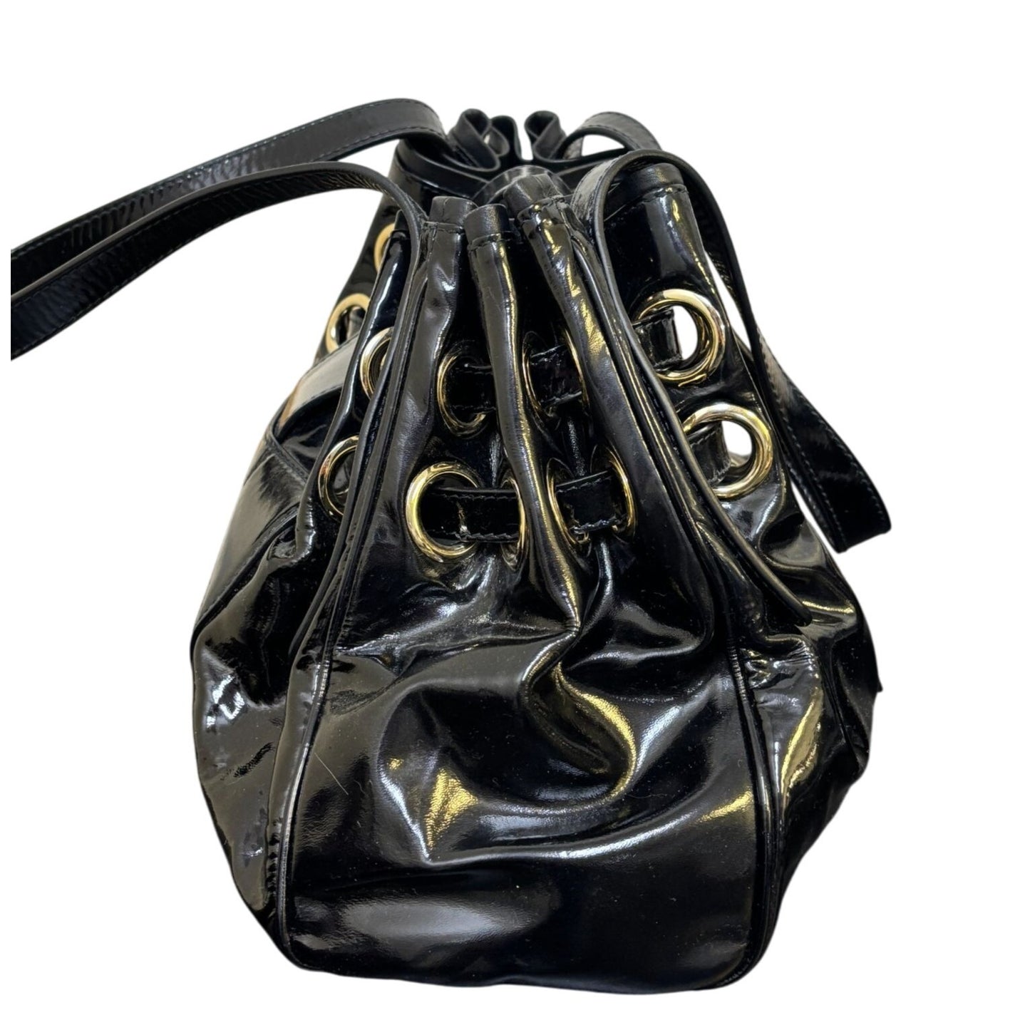 Jimmy Choo Black Patent Leather Bucket Bag With Gold Accents