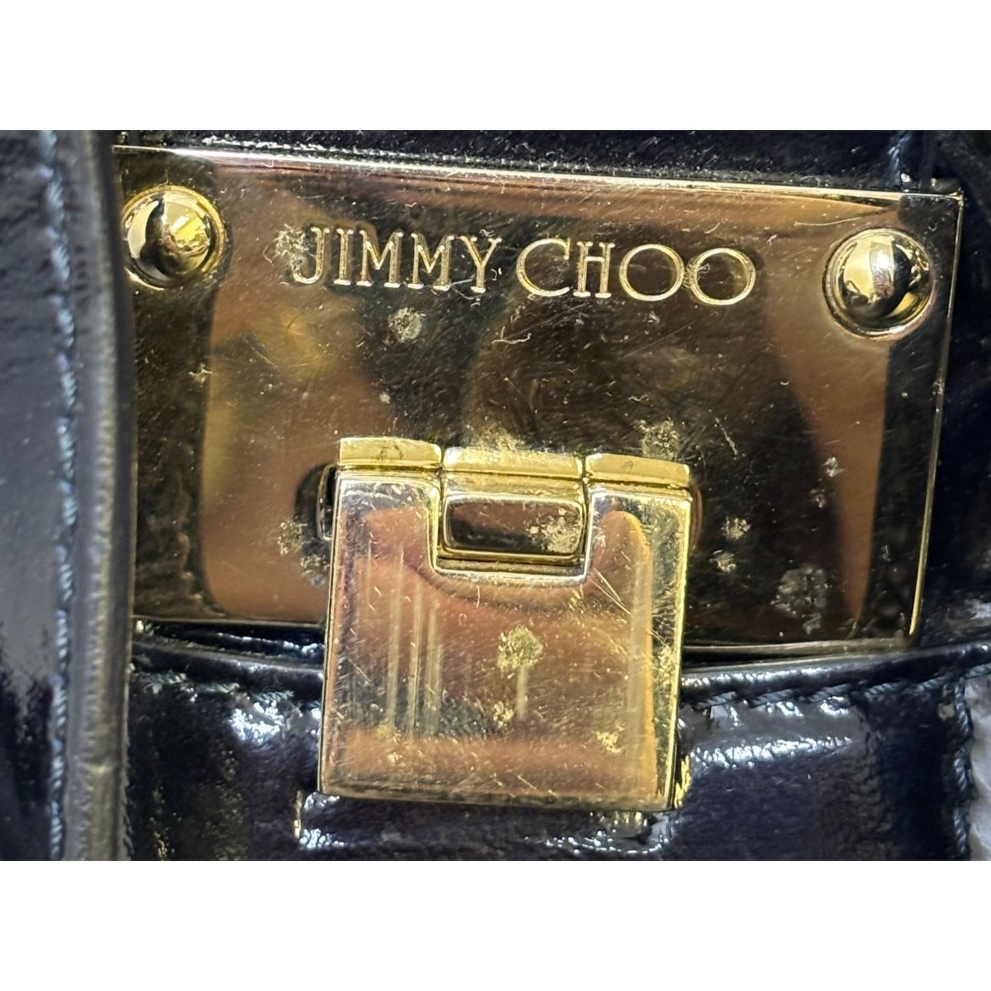 Jimmy Choo Black Patent Leather Bucket Bag With Gold Accents