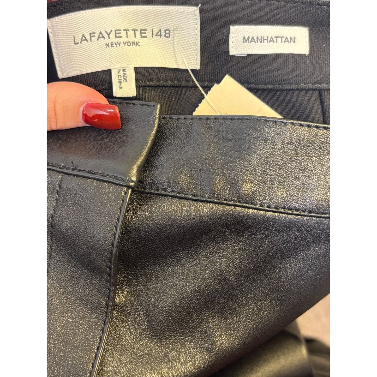 Lafayette 148 New York Black Lambskin Slim-Leg Trousers Size 4