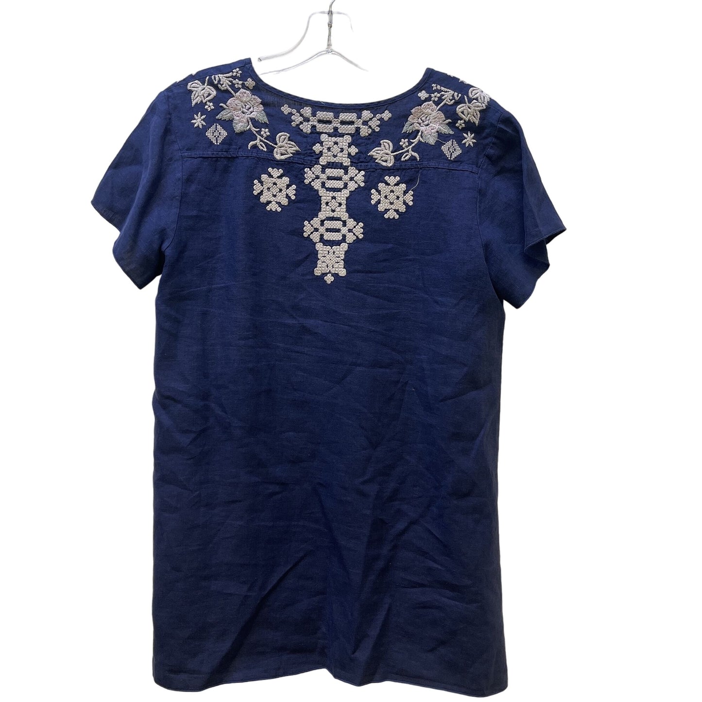 Johnny Was Linen Navy Blue Embroidered Tunic Top M