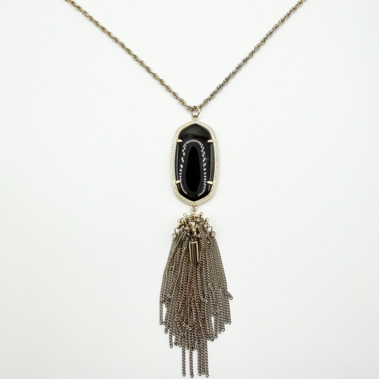 Kendra Scott Gold-Tone Necklace With Black Oval Stone & Chain Tassels
