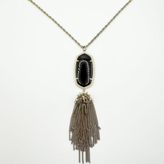 Kendra Scott Gold-Tone Necklace With Black Oval Stone & Chain Tassels