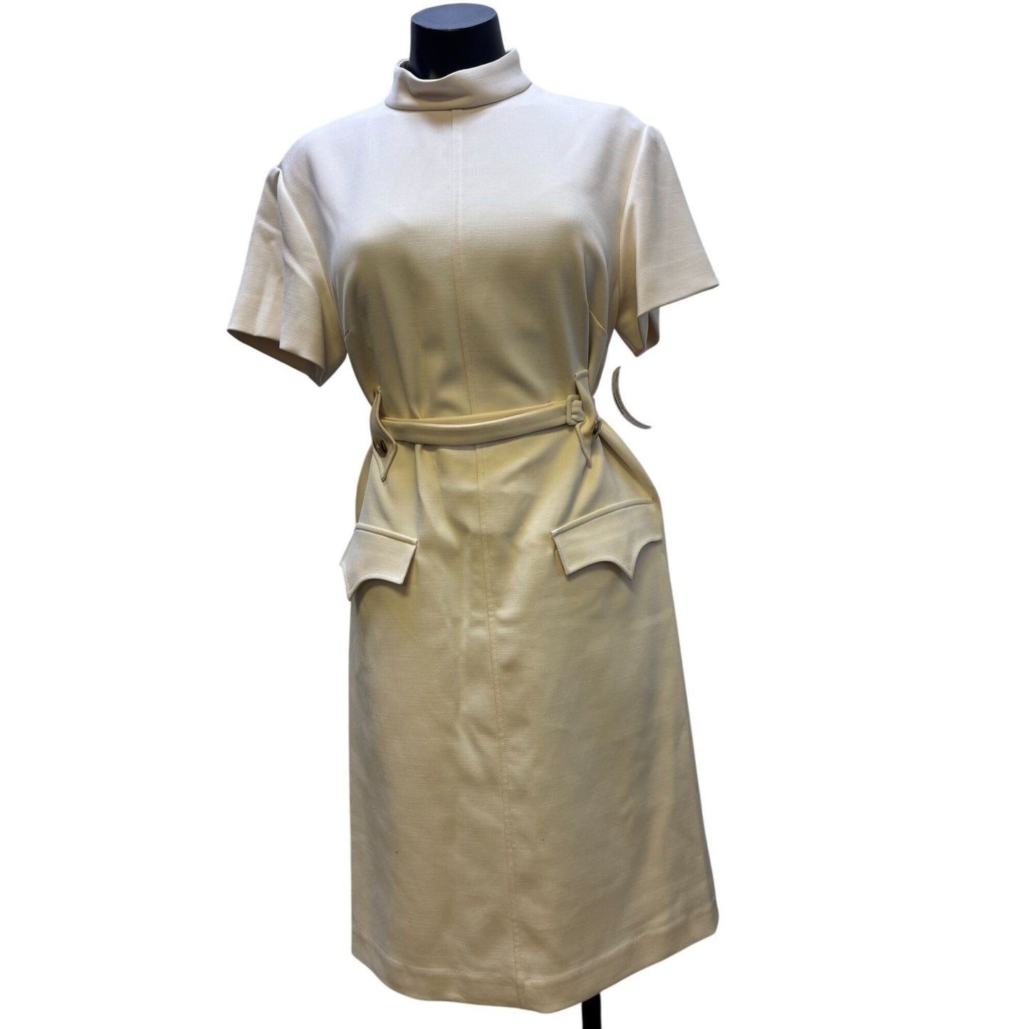 The J. Peterman Company White Belted Winter Dress Size M