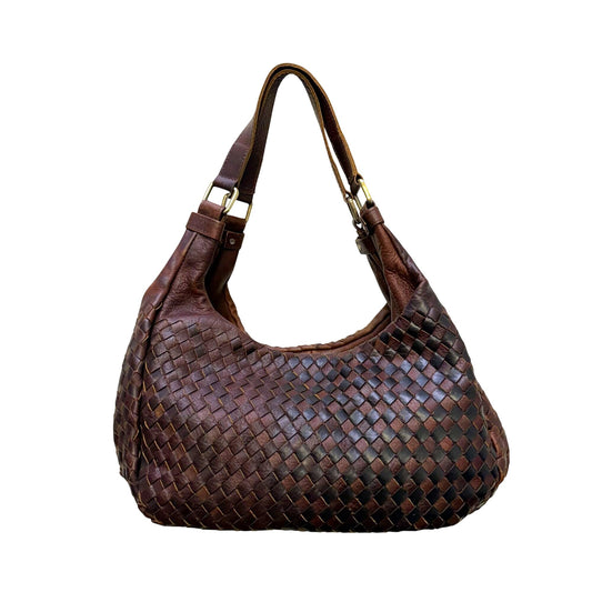 American Darling Brown Leather Woven Hobo Bag