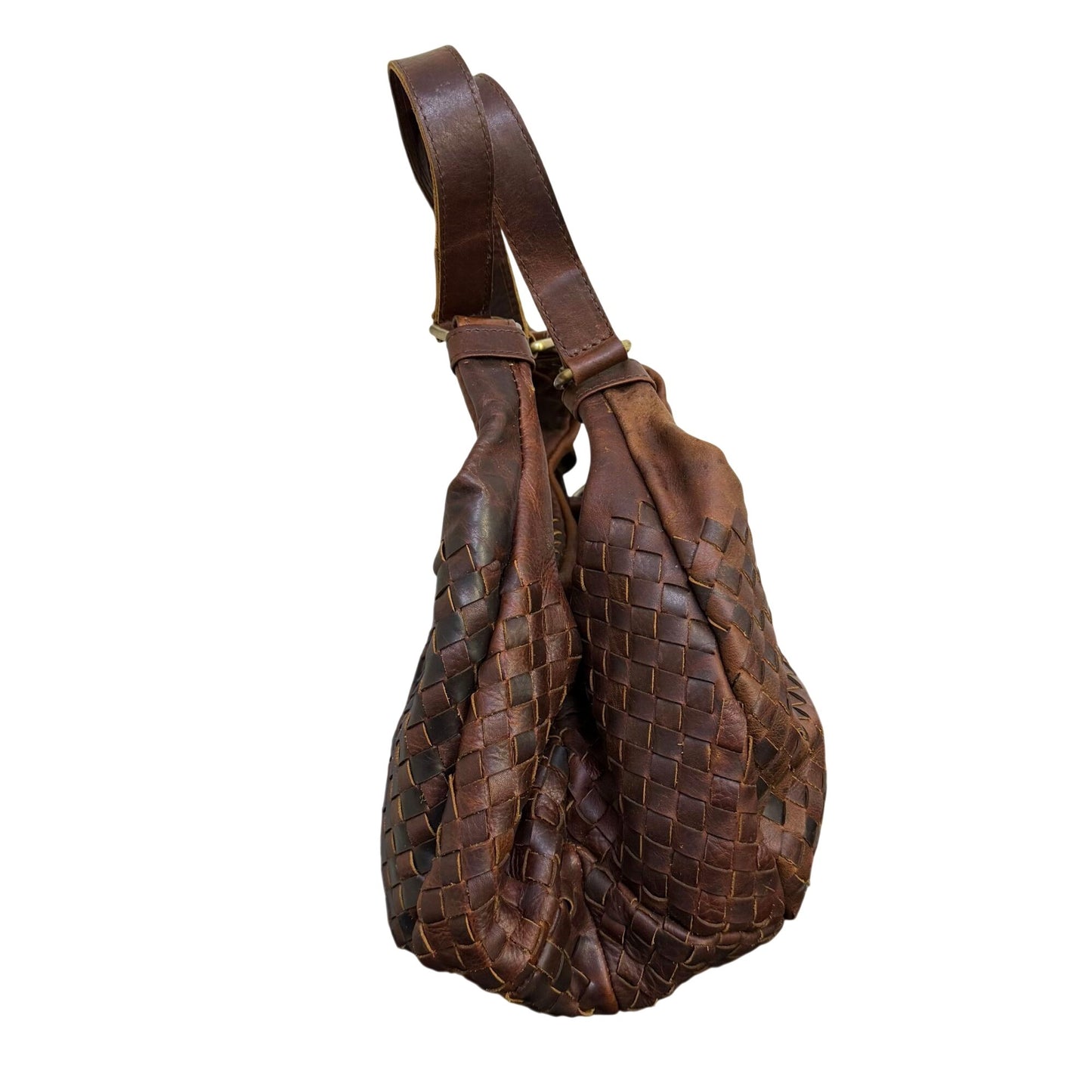American Darling Brown Leather Woven Hobo Bag